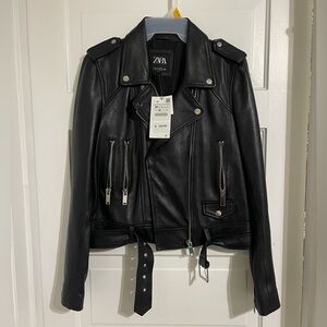 NWT Zara Black Genuine Leather Moto Jacket